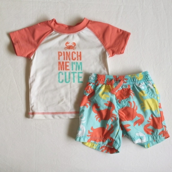 carter's rash guard & swim trunks matching set 9 months baby boy - Picture 1 of 9
